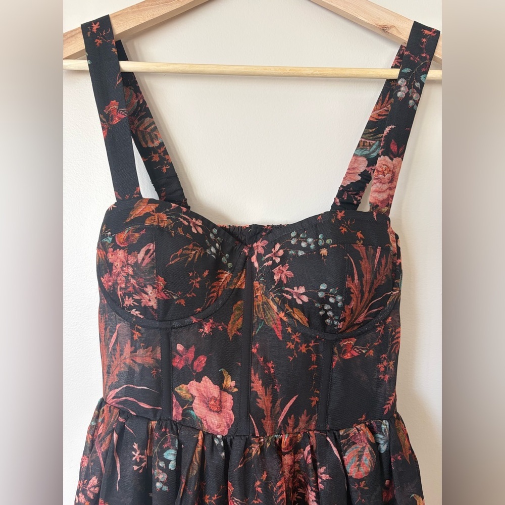 NEW Cara Cara Phoebe Floral Linen Silk Midi Bustier Dress Pindell Black US 4 UK8 - Picture 7 of 16